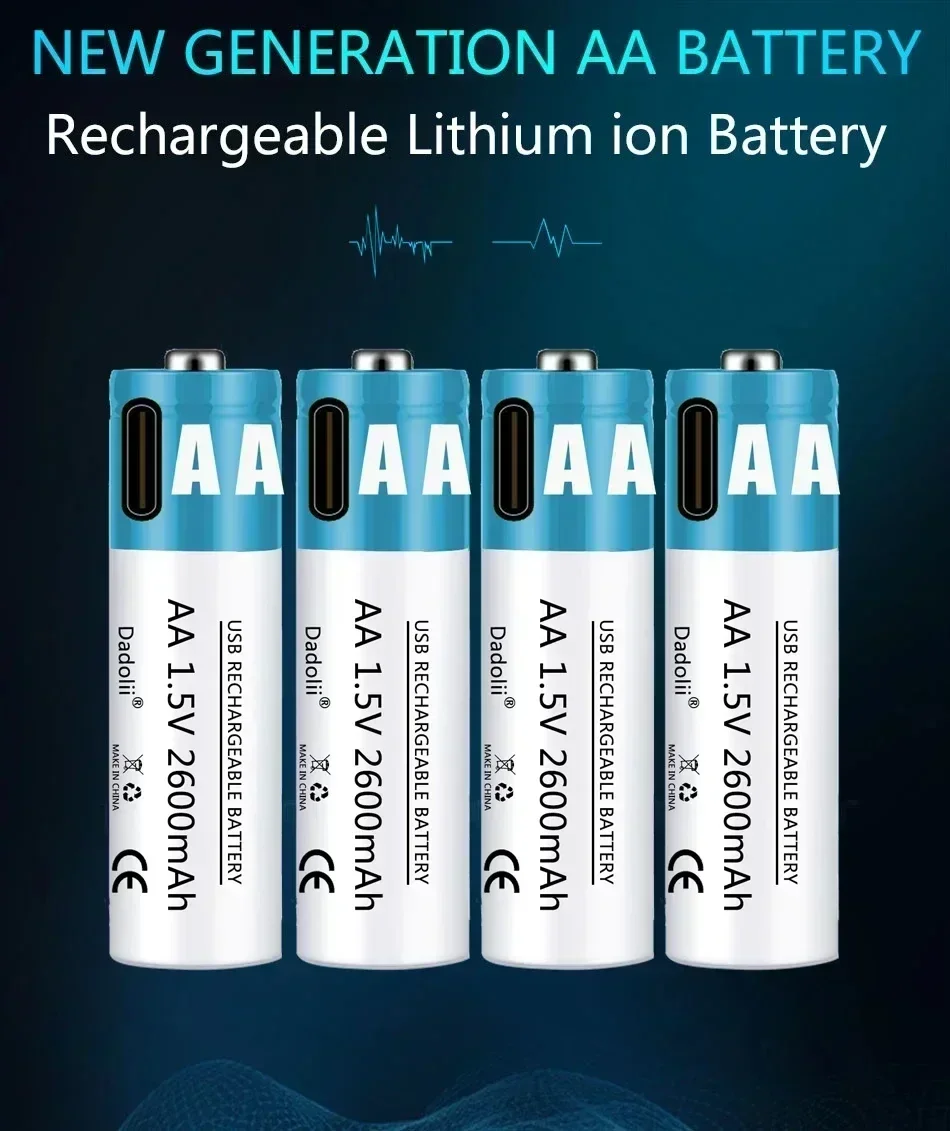 AA Battery USB1.5V AA 2600mAh USB rechargeable li-ion battery for remote control mouse small fan Electric toy battery + Cable