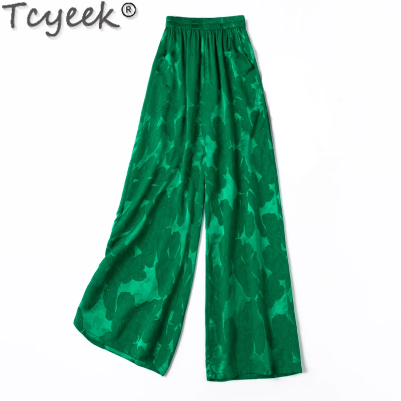 

Tcyeek 30MM Heavyweight Silk Pants Spring Summer 50% Mulberry Silk Pants for Women Cloting Long Woman Trousers Wide Leg Pants