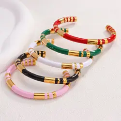 CARLIDANA Stainless Steel Enamel Spliced Open Bracelet Set High-End Wrist Jewelry Collection with Waterproof Design and Retro