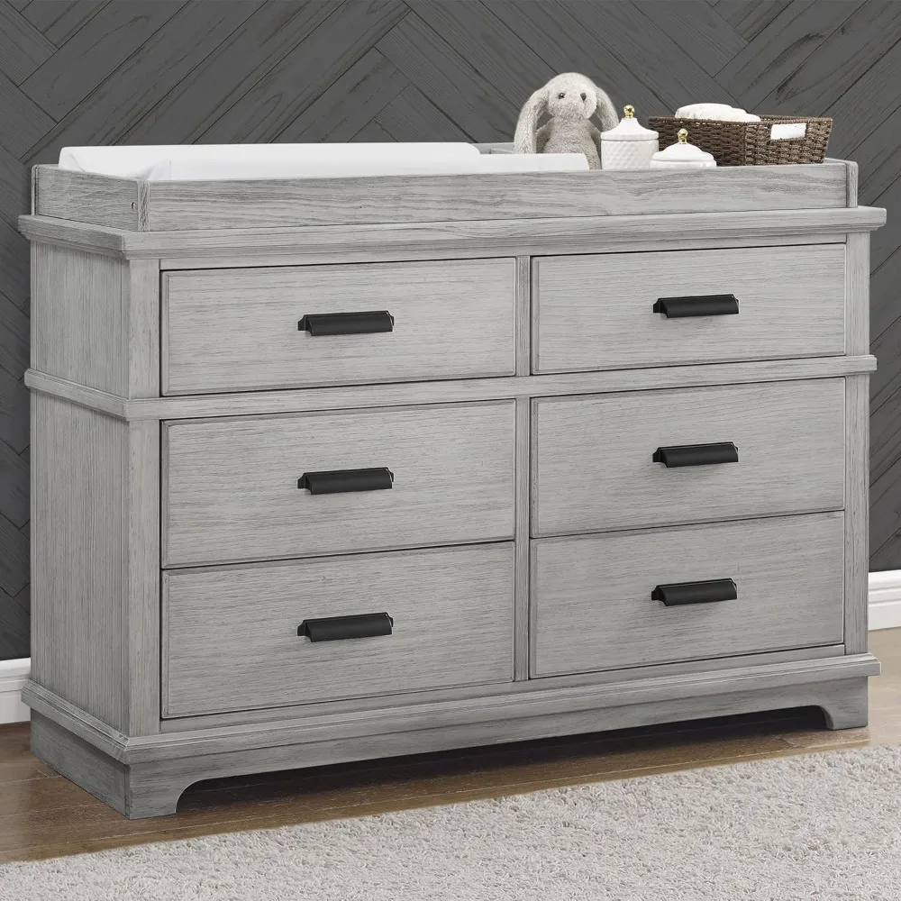 6 Drawer Dresser with Changing Top, Fully Assembled, Greenguard Gold Certified, Rustic Mist