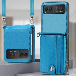 For Motorola Moto Razr 40 Ultra 5G Crossbody Zipper Wallet Case 2In1 Detachable Leather Back Cover Moto Razr 40 40Ultra Funda