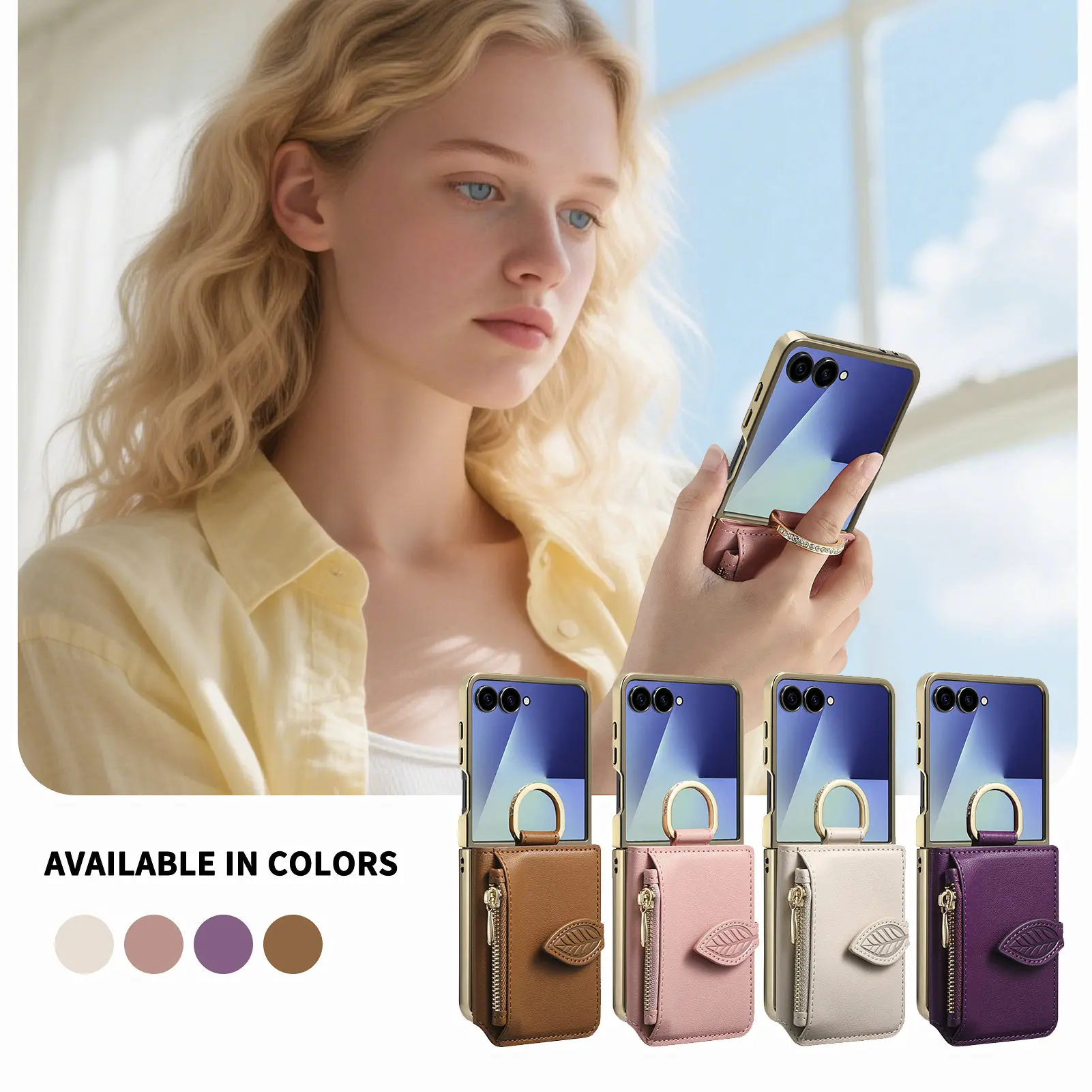 Suitable for Samsung Galaxy ZFlip 8 electroplated cardholder storage card case phone case makeup mirror lens anti-drop flip 7