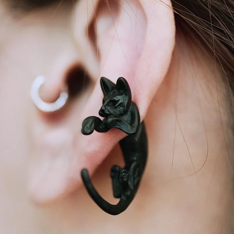 Dark Gothic Cat Earrings Cute Cat Earrings Unusual Design Exaggerated Sweet and Cool 3D Meow Star Man Split Up and Down Earrings