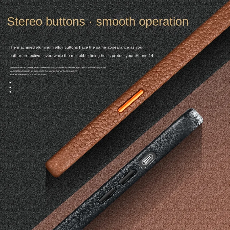 Magnetic Genuine Leather Case for iPhone 15 Pro Max 14 Plus 13 12 Wireless Charging Luxury First-Layer Cowhide Back Cover