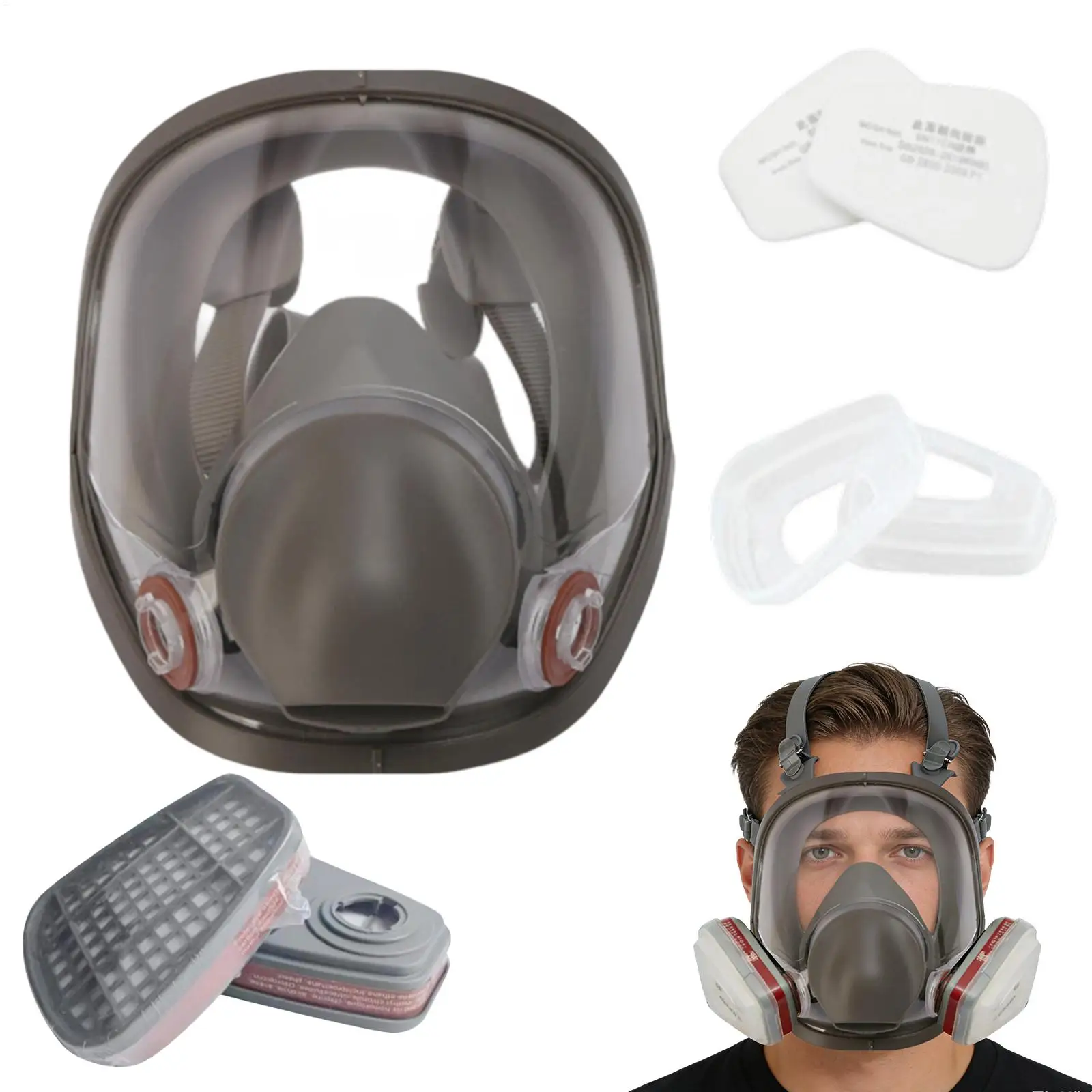 Dustproof Respirator Mask with Filter Reusable Face Shield for Spray Paint, Woodworking Construction Grinding Polishing Welding