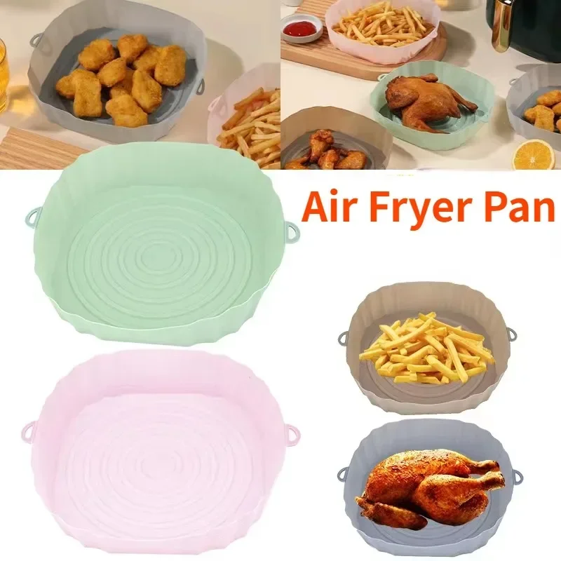 1pcs Air Fryer Pan Silicone Basket Airfryer Oven Baking Silicone Tray Reusable Airfryer Pot Pan Liner Mold Pizza Fried Chicken