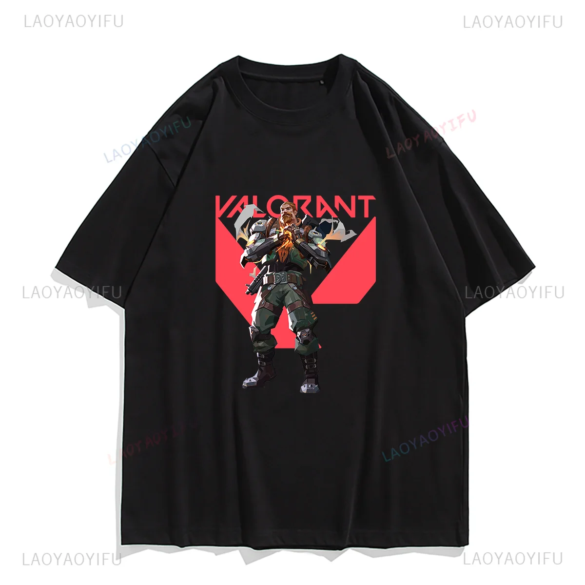 Popular Game VALORANT Game Role Breach Print T-shirt Women T Shirt Breathable Comfortable Cotton Tops Men Clothing Unisex