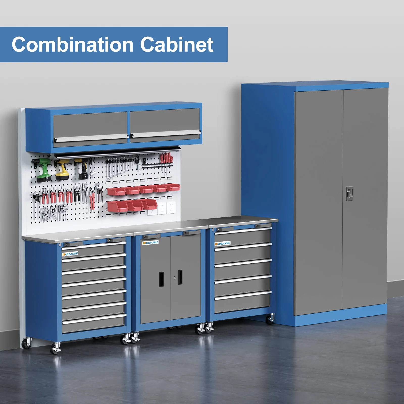 Combination Tool Cabinet,3 Different Types of Tool Cabinets with Connecting Buckle:5-Drawer/7-Drawer/Double-Door Tool Cabinet