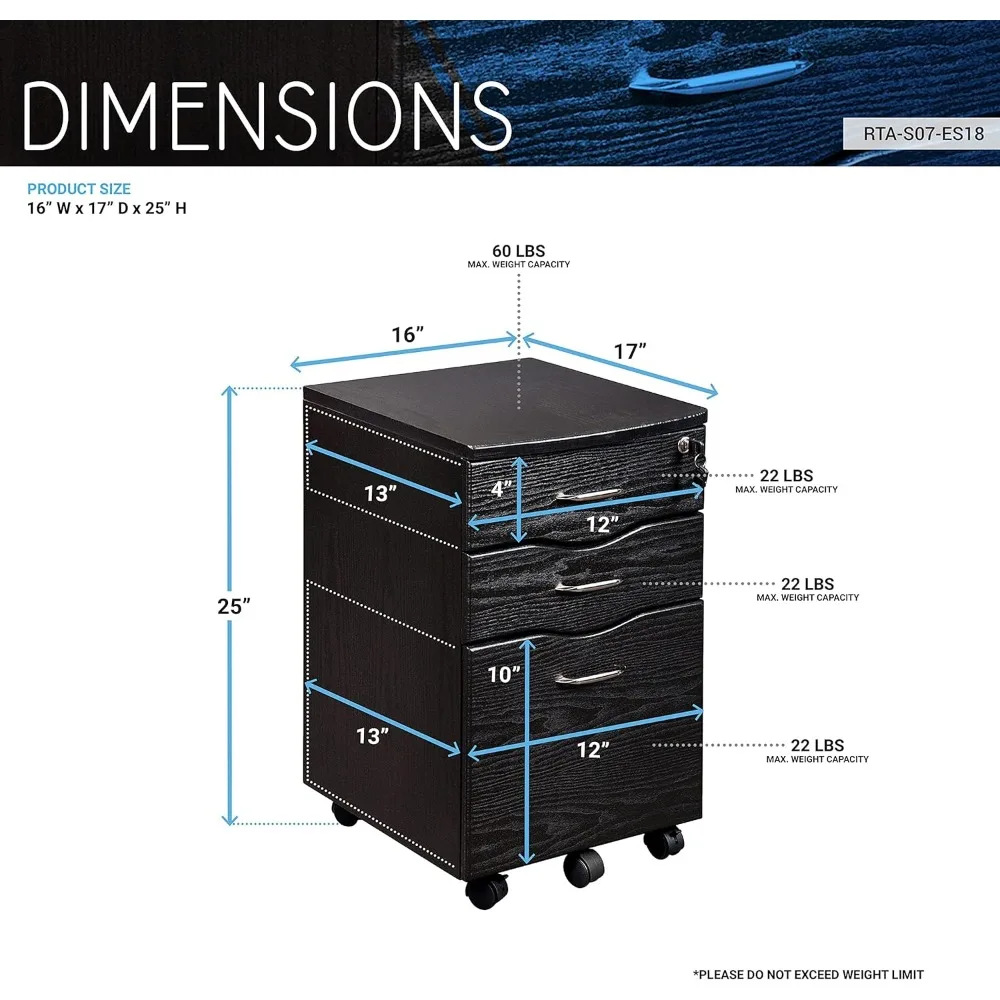 Techni Mobili Rolling Storage and File Cabinet, Espresso