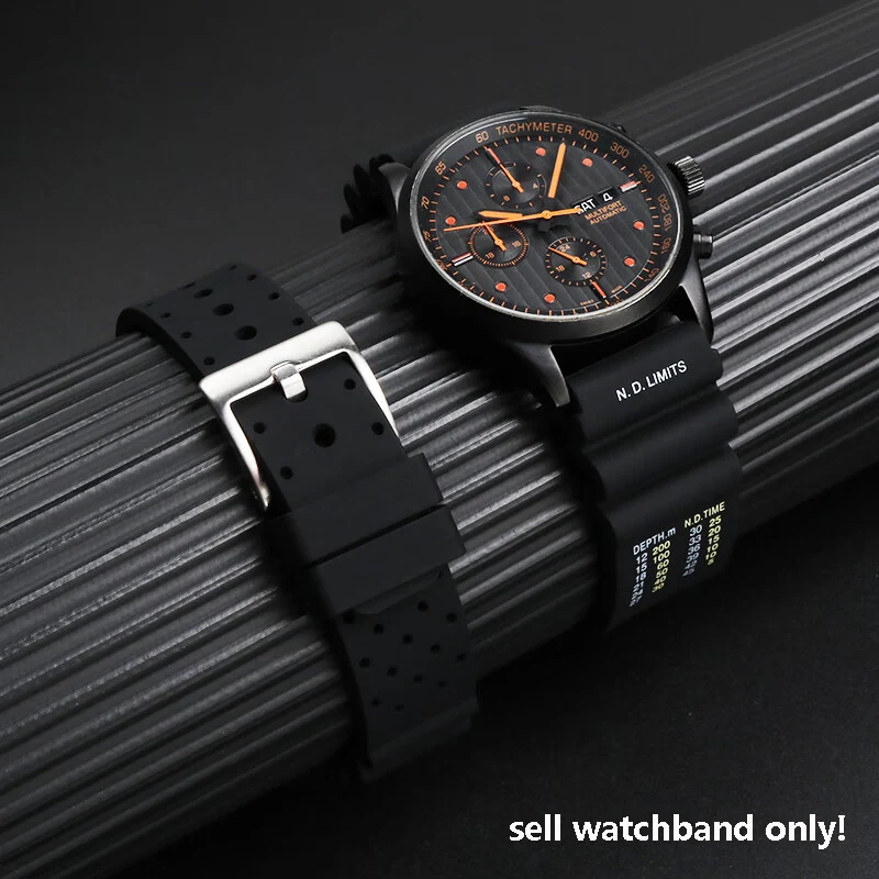 สายรัดข้อมือซิลิโคนแบบนิ่มสำหรับผู้ชาย Seiko 5/ผีน้ำ/กระป๋องดำน้ำ/ชุดหอยเป๋าฮื้อกันน้ำ Tali Jam Tangan silikon สีดำ22มม.