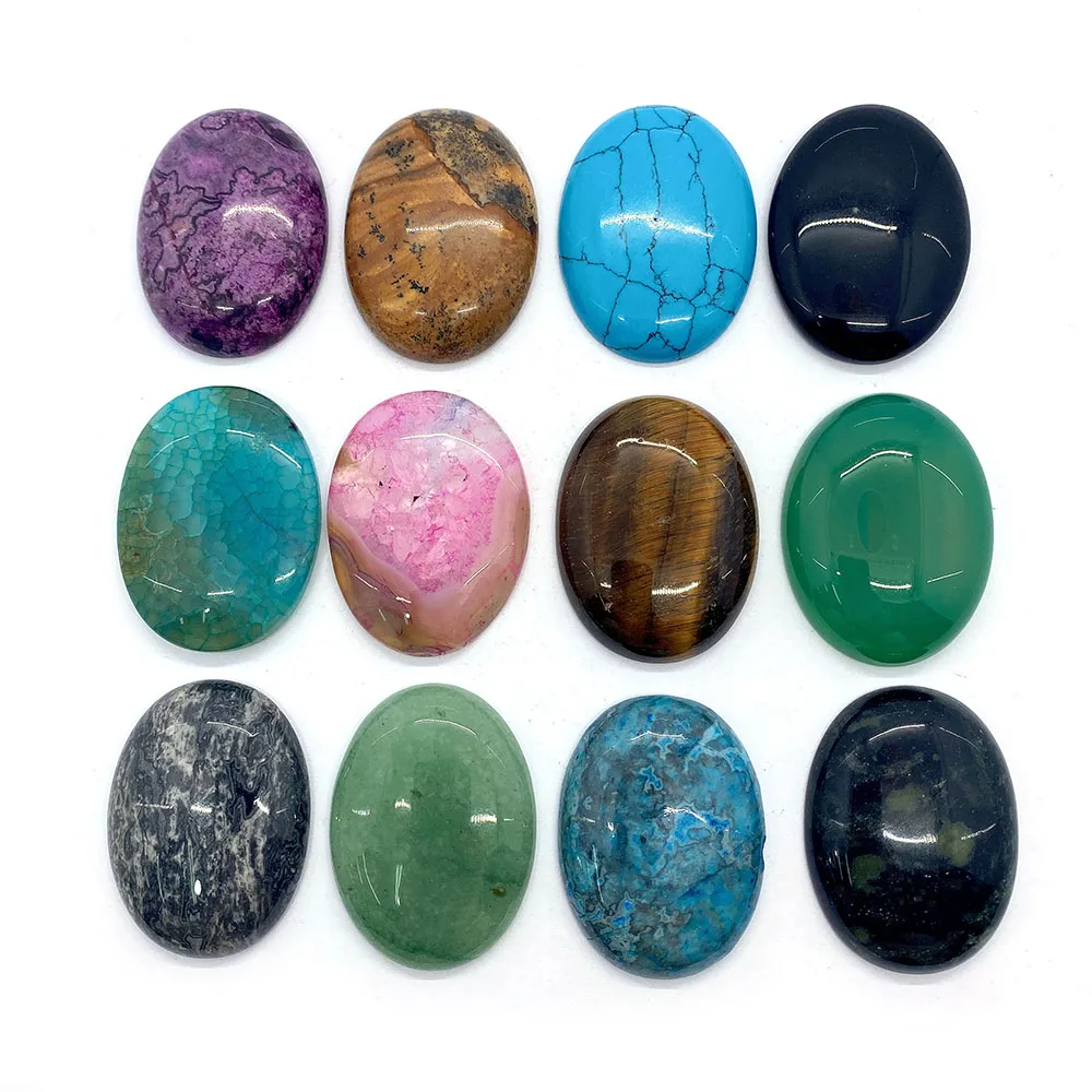 1pc 30x40mm Natural Semi-precious Stone Cabochons Tiger Eye Black Agate Oval Shaped Surface DIY Making Rings 12 Colors Big Size