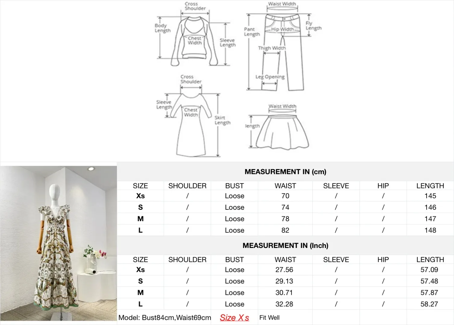 Fotokleur Bloemenprint Mouwloos Plooi Diepe V-hals Diamanten Midi-jurk Zijde