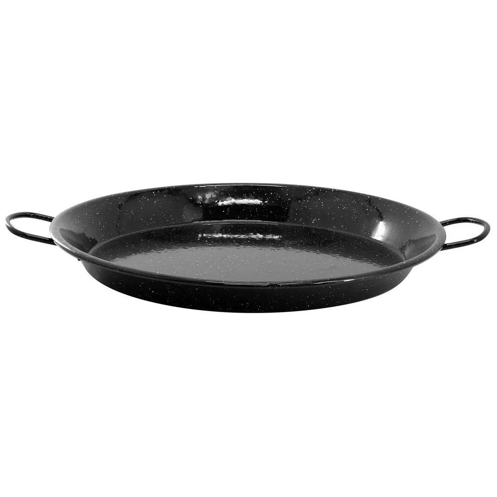 Sartén Paella de acero esmaltado, plato de cocina resistente a las manchas de 11 pulgadas con asas laterales, fácil transporte y distribución uniforme del calor
