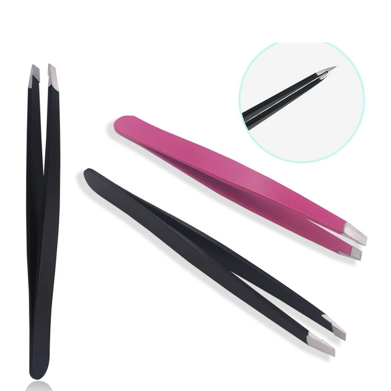 Stainless Steel Black Oblique Eyebrow Clipper Beauty Tool Eyebrow Clipper with False Eyelash Tweezers