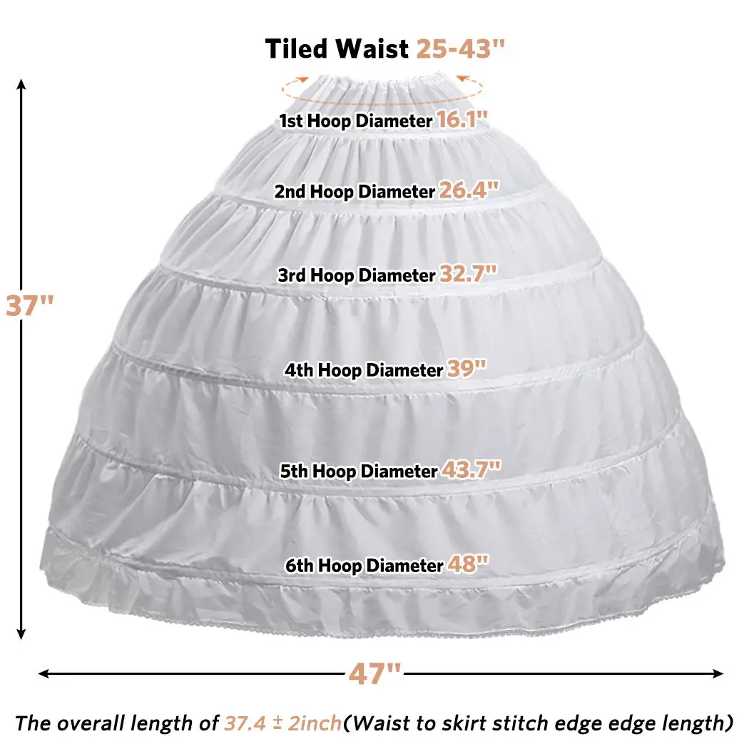 6 Hoop Skirt for Women Ball Gown Petticoat Crinoline Wedding Underskirt Half Slips image 3