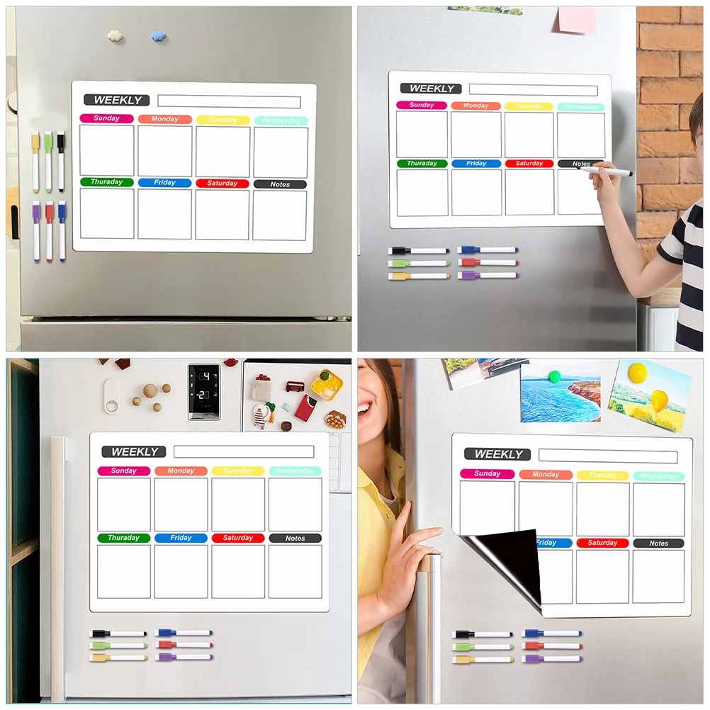 1Set Magnetic Refrigerator Board Clear Plastic Dry Erase Weekly Planner Message Organizer Magnetic Fridge Planner Daily