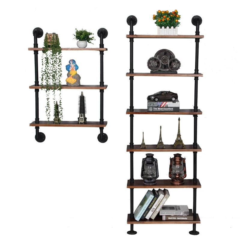 

Wrought iron water pipe wall shelf, living room creative wall hanging wall decoration retro industrial style solid wood baffle
