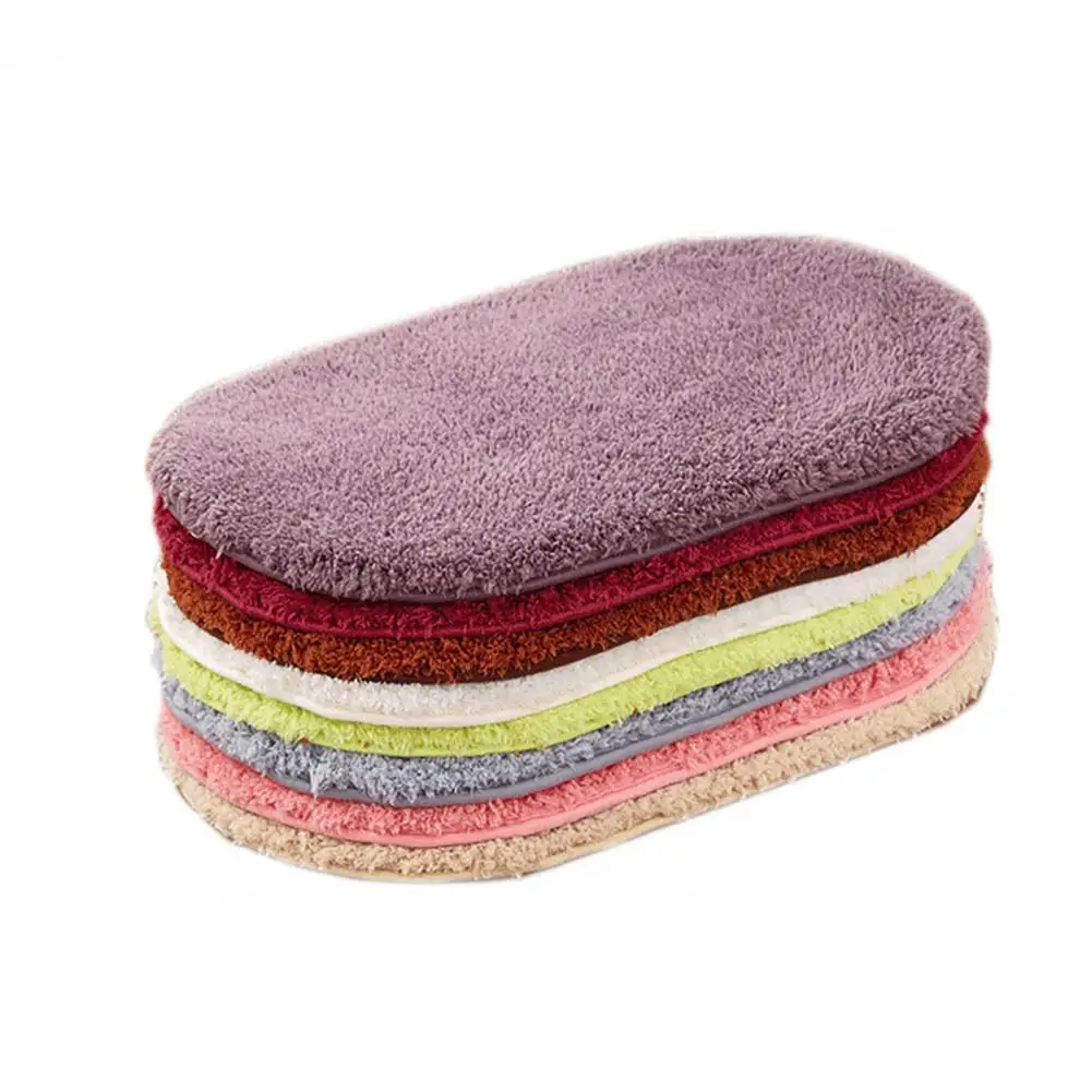 Water Absorbent Rug Oval Bath Mat Plush Area Rug Thick Super Absorbent Bathroom Floor Mat with Anti-slip Backing Machine