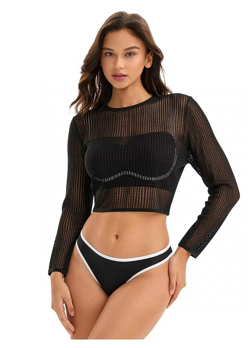 Women Sexy 3 Piece Swimsuit Long Sleeve Cover Up Bikini Set Padded No Underwire Solid Color Nylon Swimwear for Women