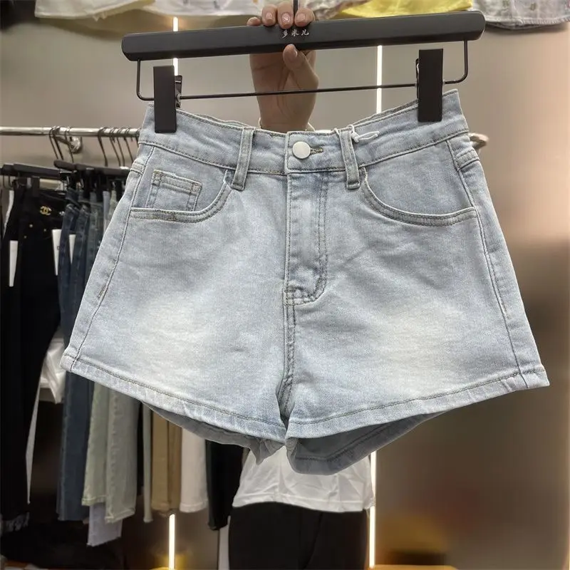 

Эластичные облегающие джинсовые шорты для женщин, летние шорты с бантом на спине, деко, светло-голубые короткие брюки с высокой талией, шикарные универсальные танцевальные шорты