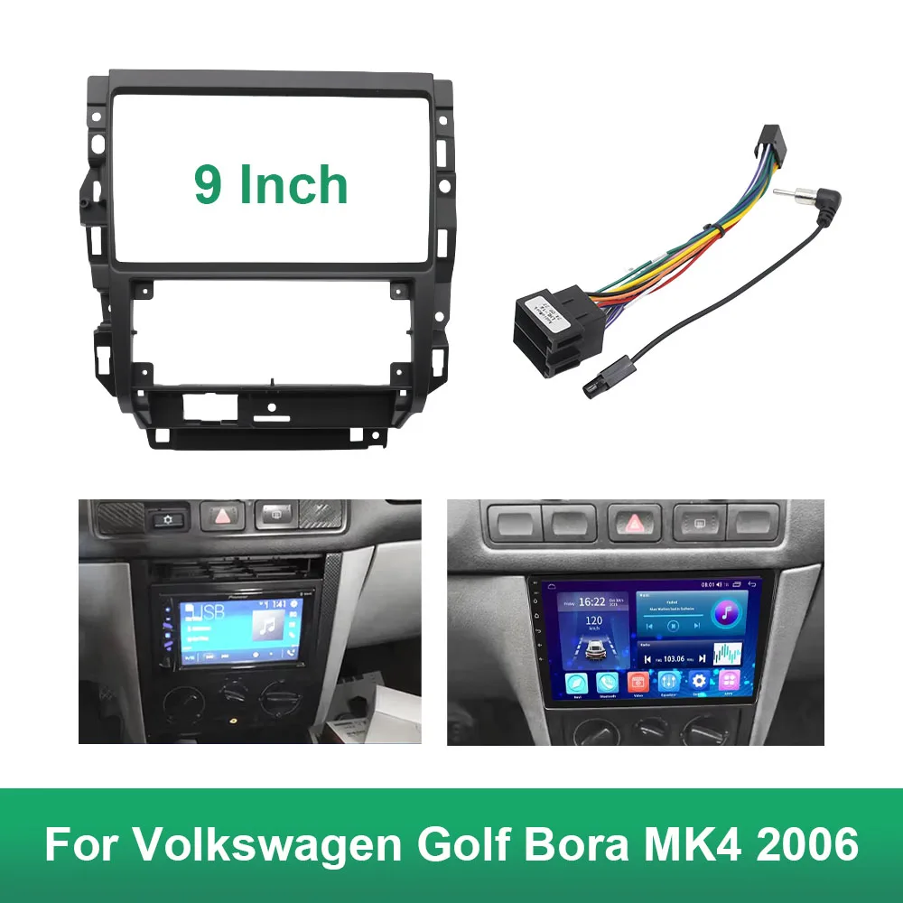 9 Inch Car Radio Fascia For Volkswagen Golf Bora MK4 2006 Car Radio Panel Player Audio Frame Dashboard Mount Kit With Wire