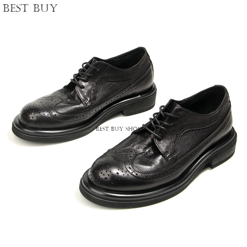 2024 Spring Autumn Fashion Men's Dress Shoes Fashion Real Leather Man Footwear Block Design British Stylish Man Shoes Boys