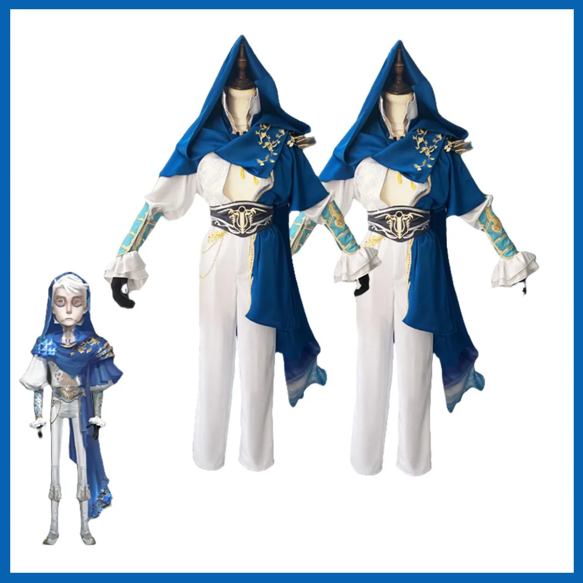 Anime Game Identity Ⅴ Naib Subedar Cosplay Costume Mercenary Blue Shawl White Shirt Uniform Full Set Man Woman Carnival Suit