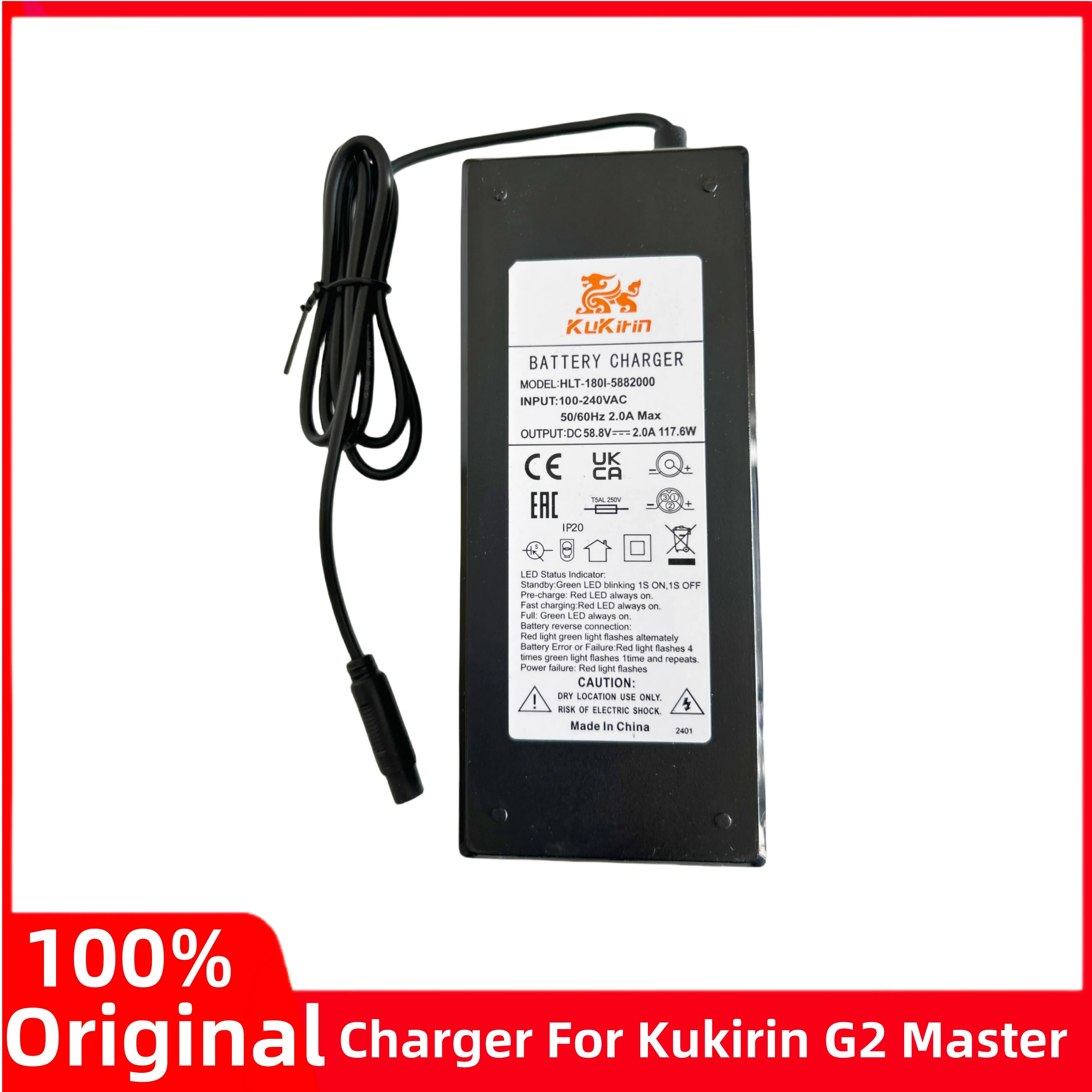 Original 58.8V 2.0A Lithium Charger For Kugoo Kukirin G2 Master Electric Scooter Battery Charger Parts Replacement Accessories