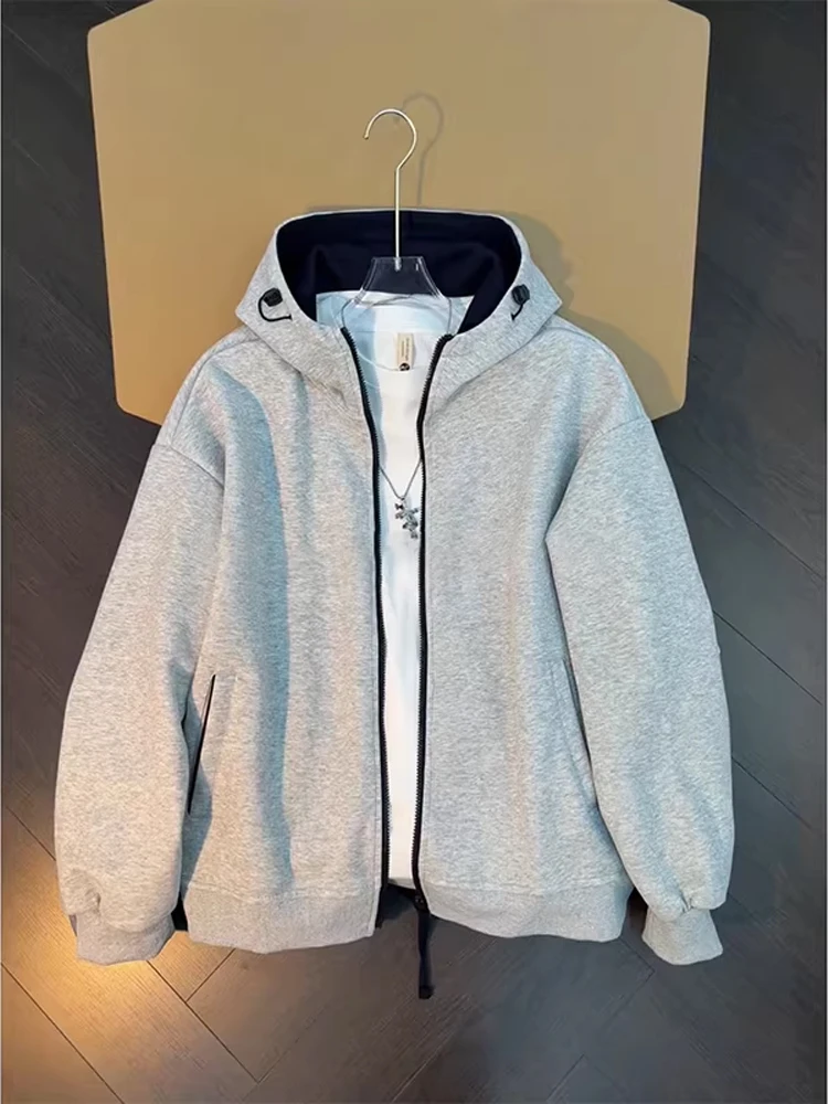

Cleanfit Men's Zipper Hoodie Spring Faion Brand Couple's Contrast Color Cardigan Hard Sport Jaet Loose Fit Comfortable