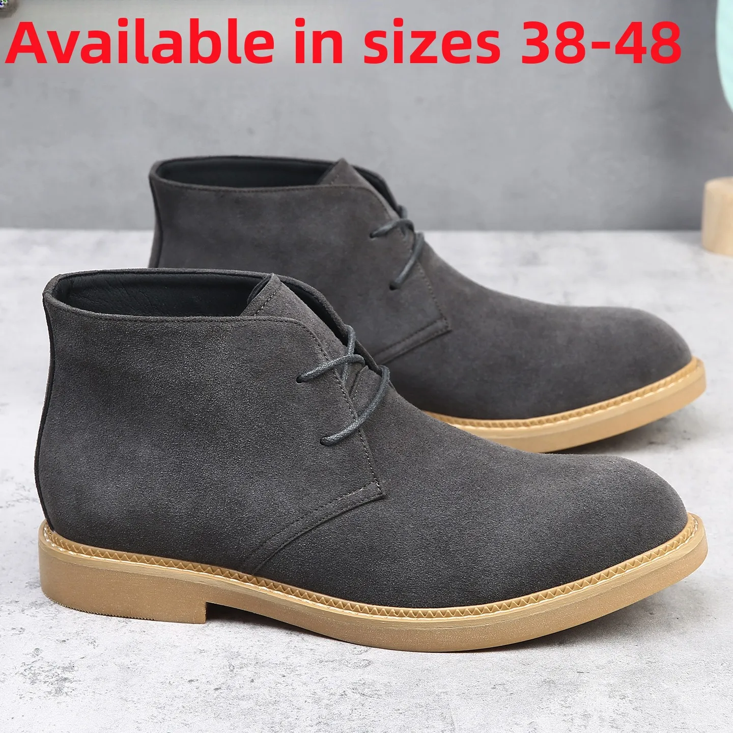 

Large Size 45 47 48 High Top Casual Faux Suede Men's Autumn Winter New Style Boots round Toe Low Heel Rubber Sole