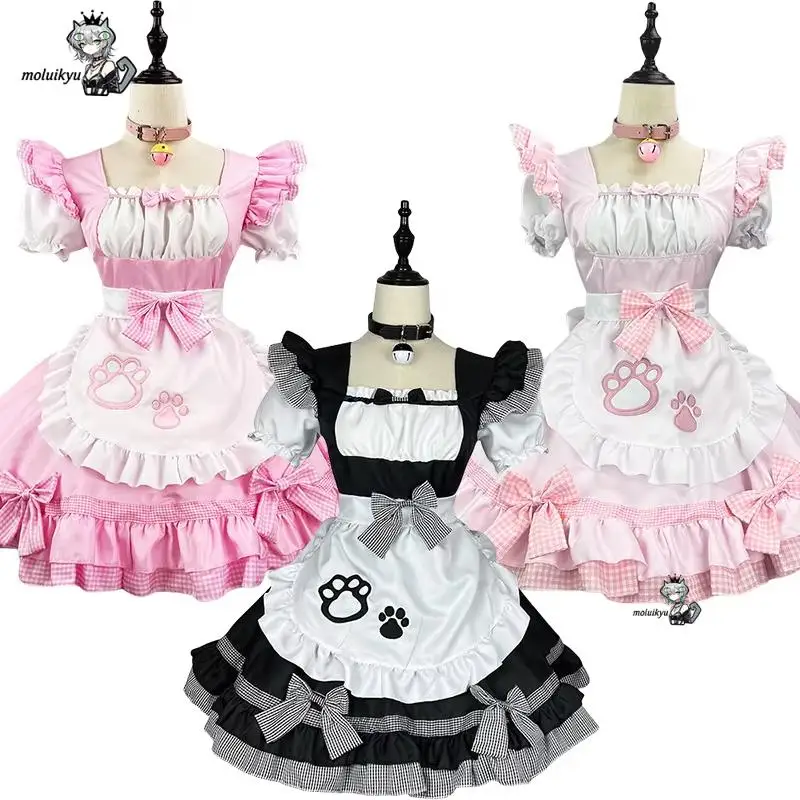 

Cute S-5Xl Black Pink Lolita Sexy Cat Maid Outfit Apron Dress Bell Choker Anime Cosplay Costume Women Coffee Waitress Uniform