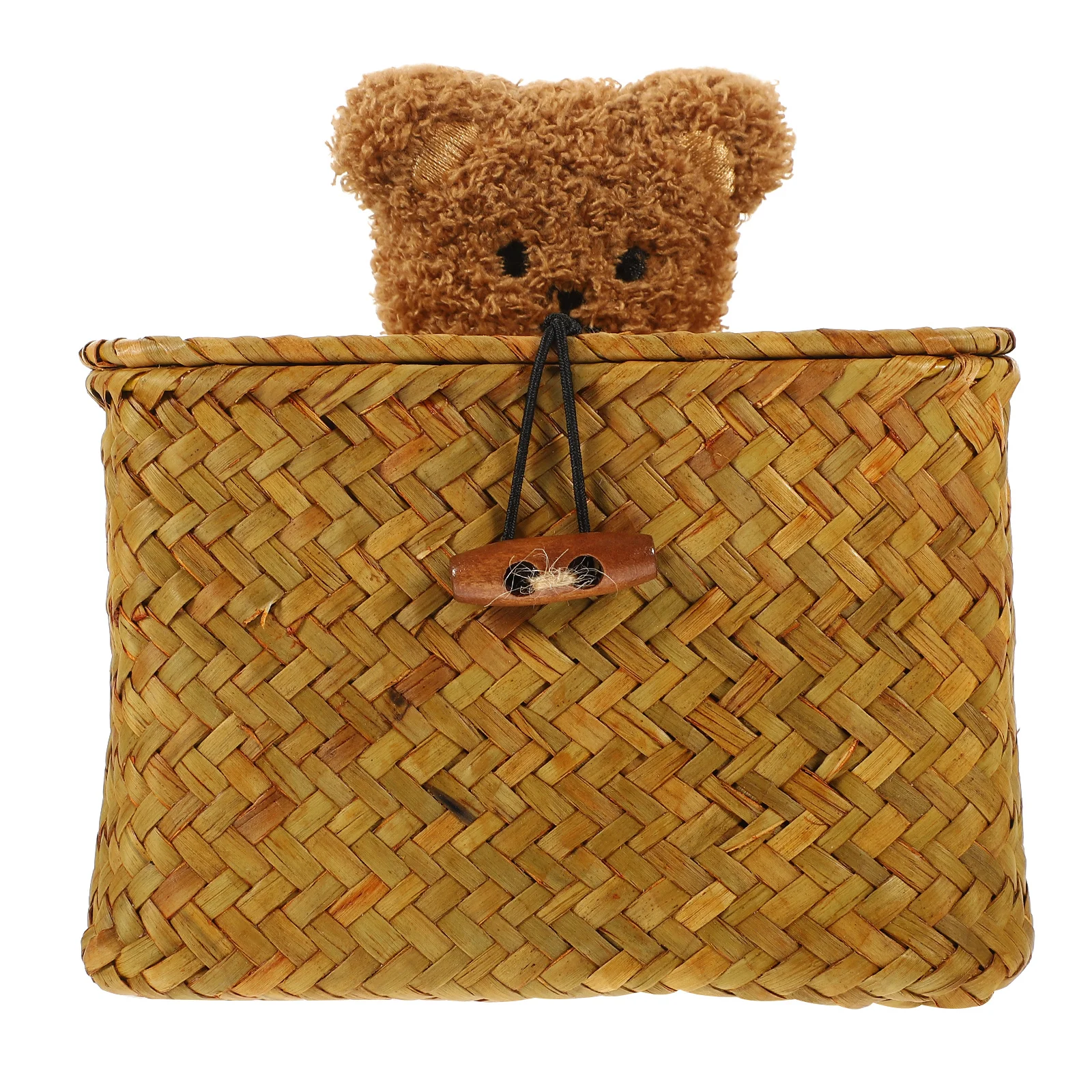 

Cartoon Bear Storage Box Seagrass Woven Basket With Lid For Snacks Fruits Home Decor Shelf Organizer Bin