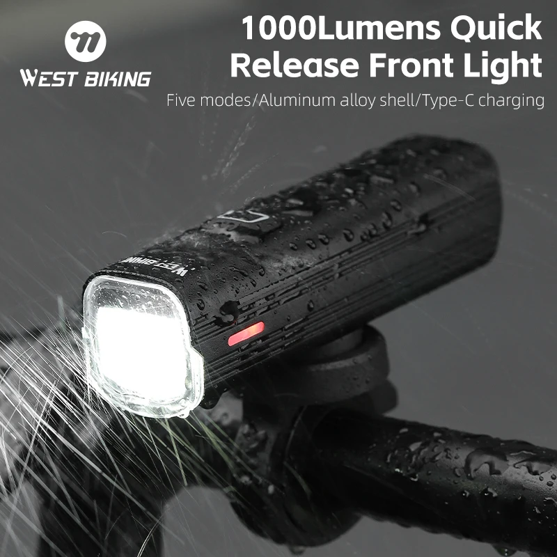 WEST BIKING 1000 LM Bike Front Light T40 LED Type-C Charging MTB Mountain Bicycle Lamp Safety Headlight Flashlight Cycling Parts