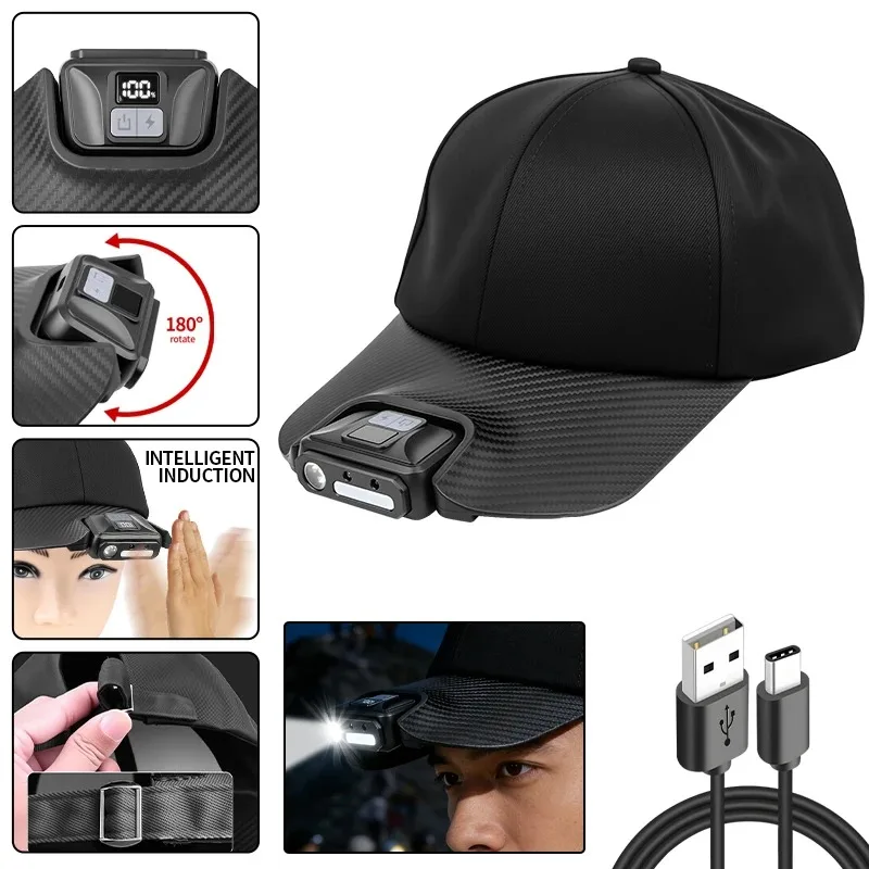 

Outdoor Baseball Cap/Hat Light USB Rechargeable Fishing Headlamp with Digital Display and Wave Sensing dreamcast portable olight