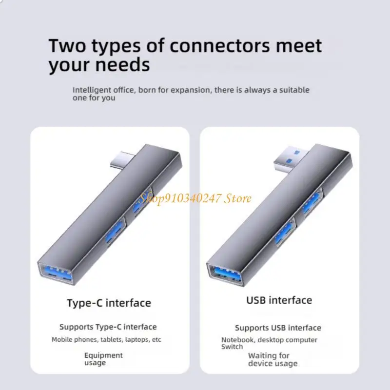 

Q22A 90Degree USB3.0 Hubs USB Docking Stations 3Port MultiDevice Adapter OTG Support