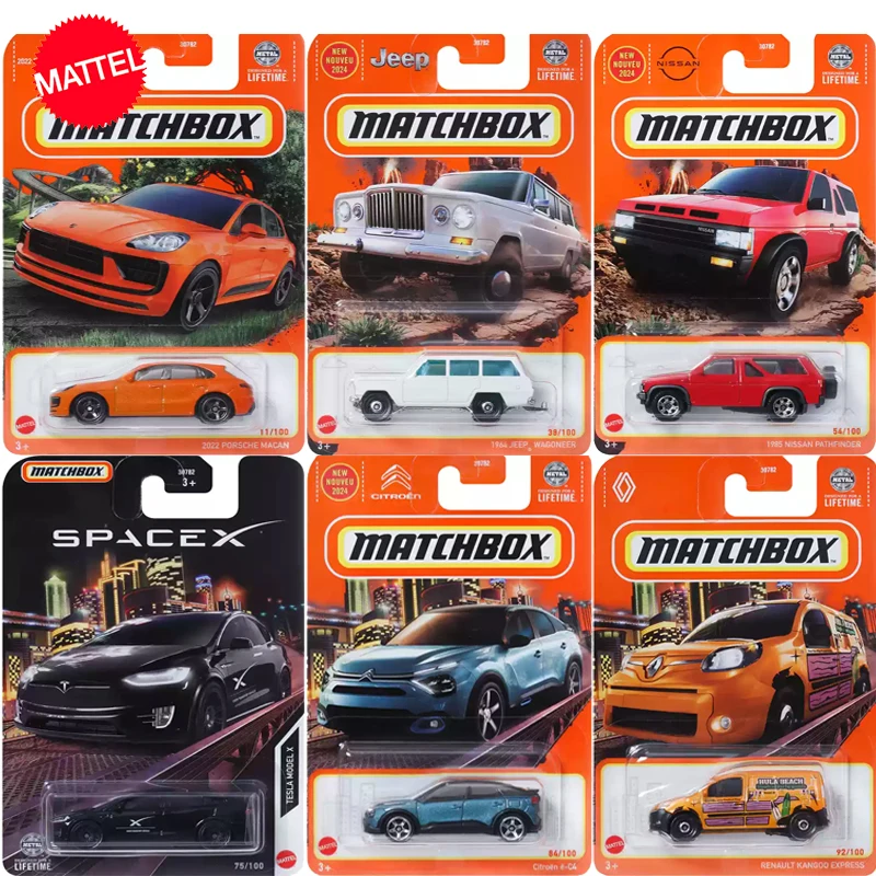 Mattel-Matchbox Car Toy for Boy, 1:64 Diecast, Espaço X, Modelo Tesla, Porsche Macan, Jeep Wagoneer, Nissan Pathfinder, Citroen, Original