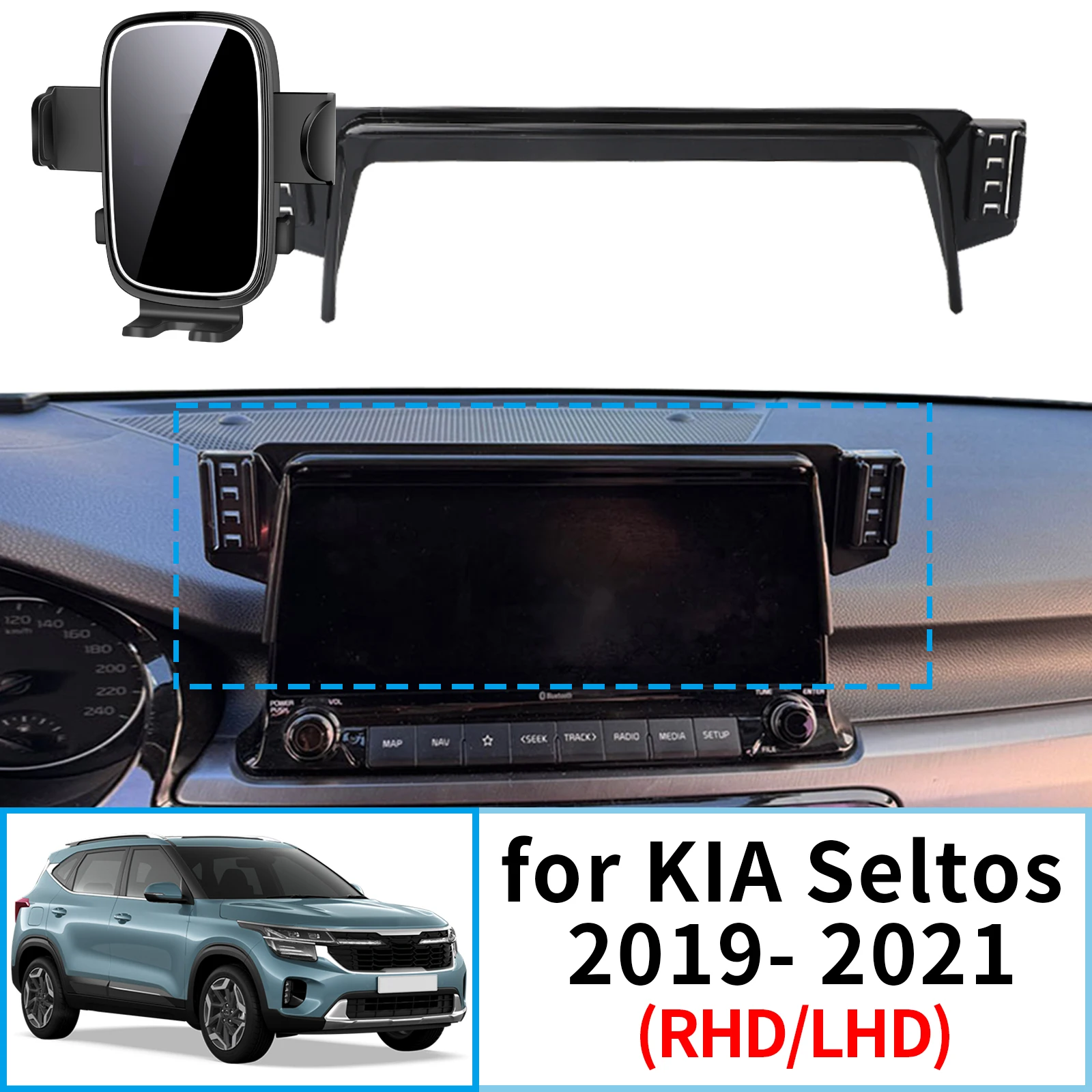 

for KIA Seltos KX3 RHD/LHD 2019-2021 Phone Holder Stable Clip-On Phone Holder​​ Mount Screen Base No Vibration​ Car accessoires