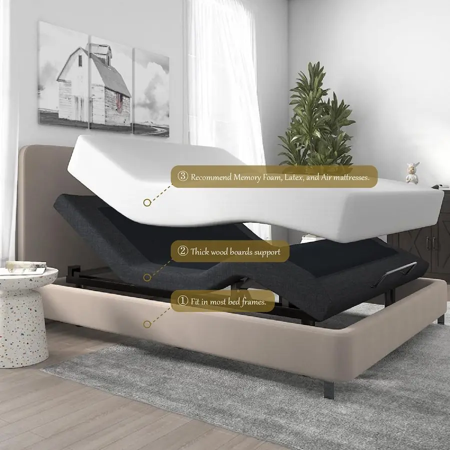 CERLIN 14 Inch Twin XL Size Metal Adjustable Bed Base Upholstered Bed Frame with Head and Foot Articulation Incline, Wireless R