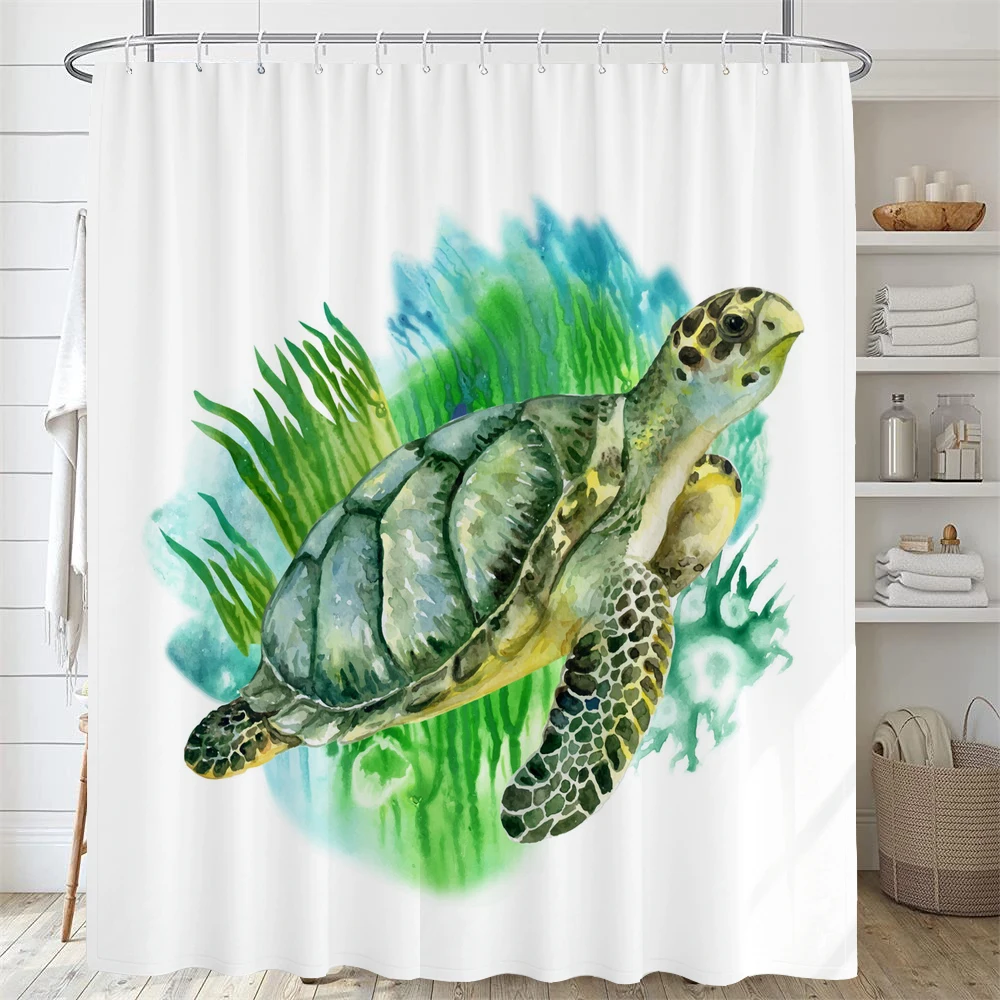 

Underwater World Shower Curtain Sea Turtle Dolphin Ocean Printed Polyester Fabric Bath Curtains Bathroom Waterproof Curtain