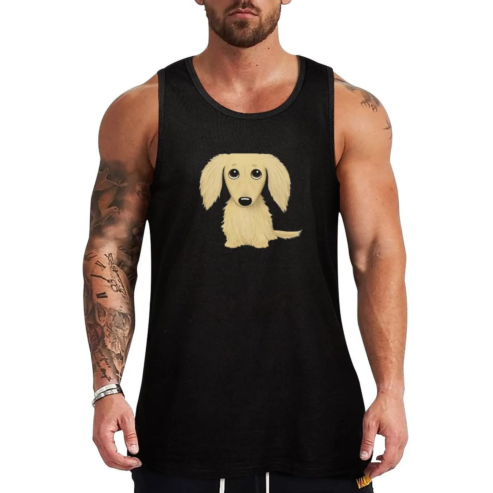 

Longhaired Cream Dachshund Cartoon Wiener Dog Tank Top No Wrinkle Tank Top Casual Daily Sleeveless Wear