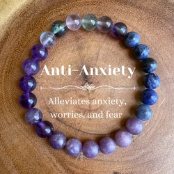 1pc/Anti-Anxiety Stress Reduction Crystal Bracelet Sodalite Fluorite Amethyst Lepidolite - 8mm Stone Jewelry Gift