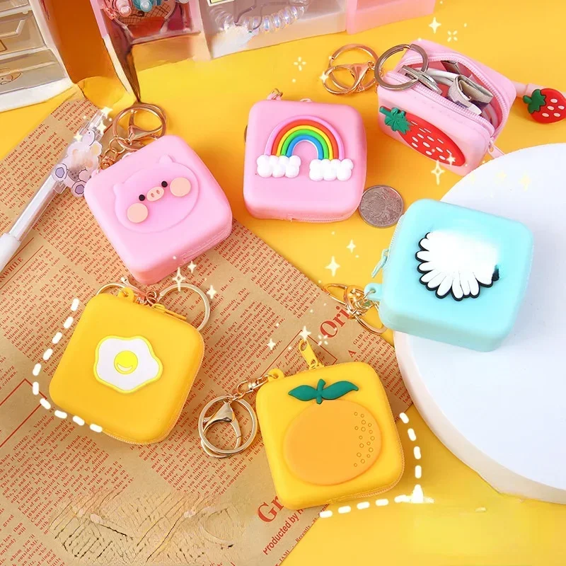 Portamonete in silicone simpatico cartone animato Portamonete per bambini Borsa per chiavi per soldi Donna Ragazza Mini cavo USB Auricolare Borsa per auricolari Custodia per bambini