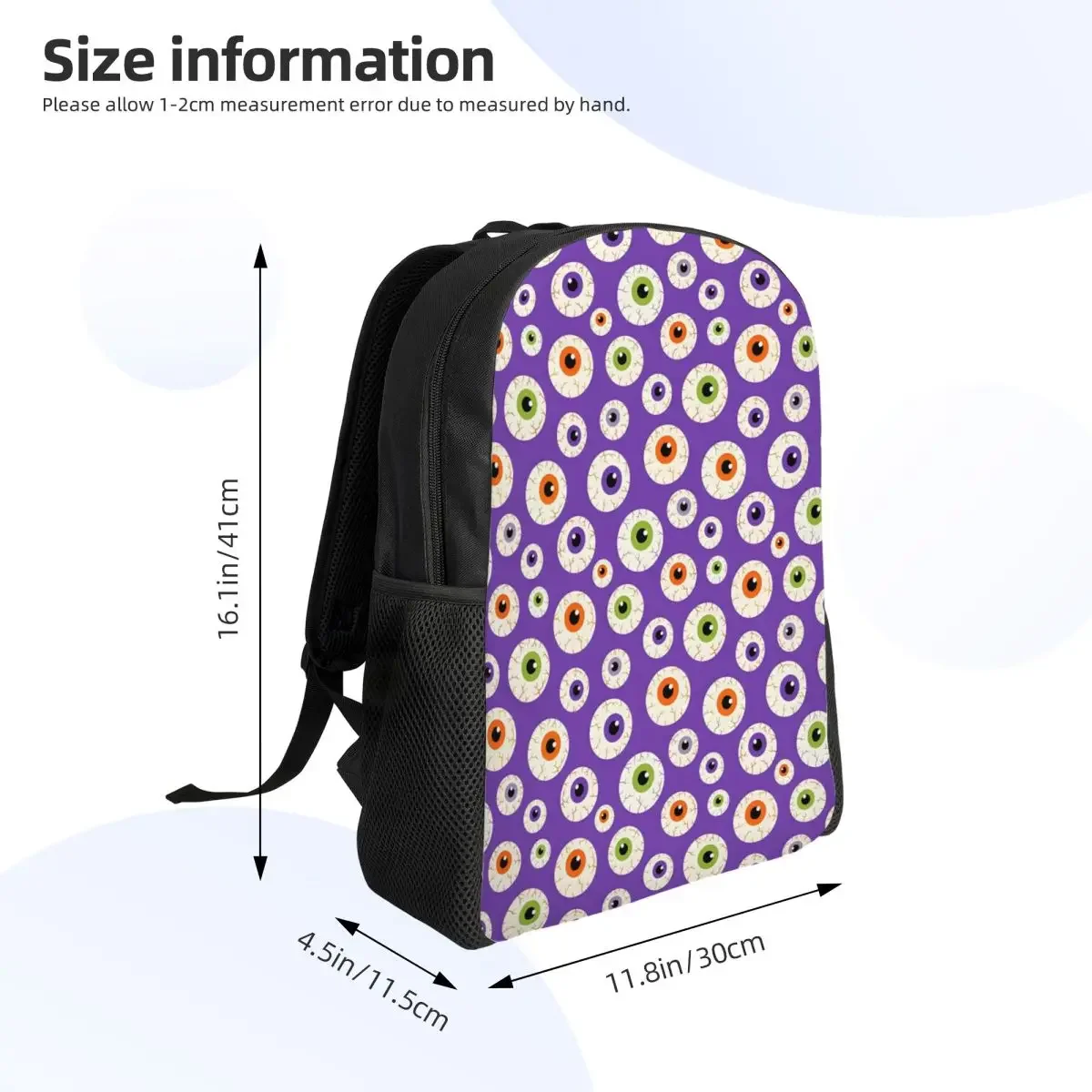 Custom Creepy Eyeballs Purple Backpack for Men Women Water Resistant School College Halloween Party Hollow Bag Print Bookbags