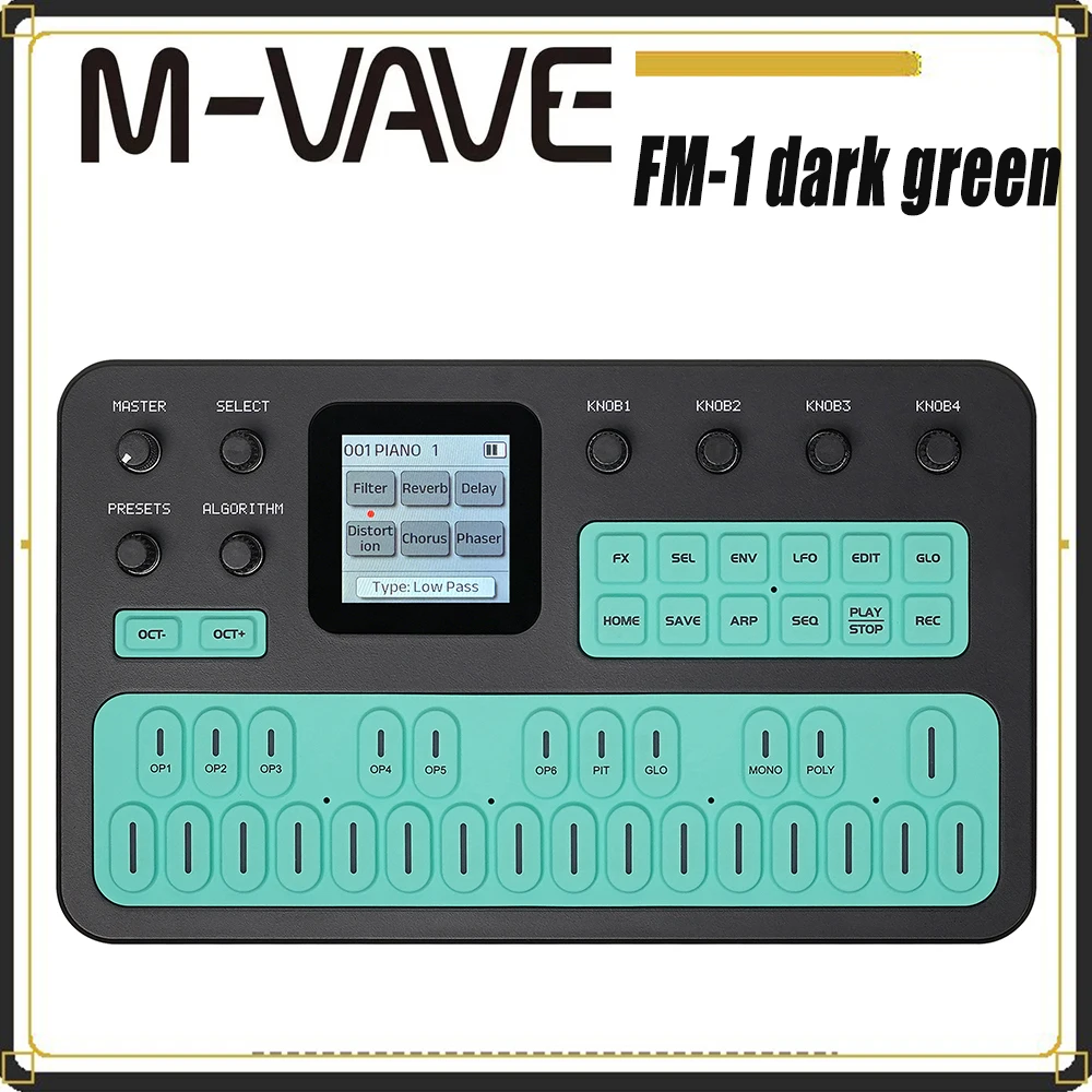 M-VAVE FM-1 Digital Wave Synthesizer, Dark green Color, LCD Screen, Multi Effects ARP Sequencer for Music Production