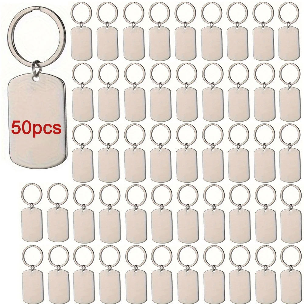 

50pcs Stainless Steel Dog Tag Keychain, Simple Style Customizable Metal Keychain, Durable Key Label Without Electroplating
