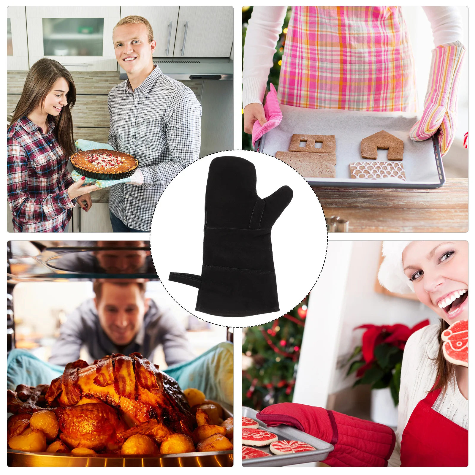 

Insulated BBQ Gloves Fire Resistant Cowhide Oven Mitts Heat Protection Fireplace Baking Grill Stove Camping Gardening