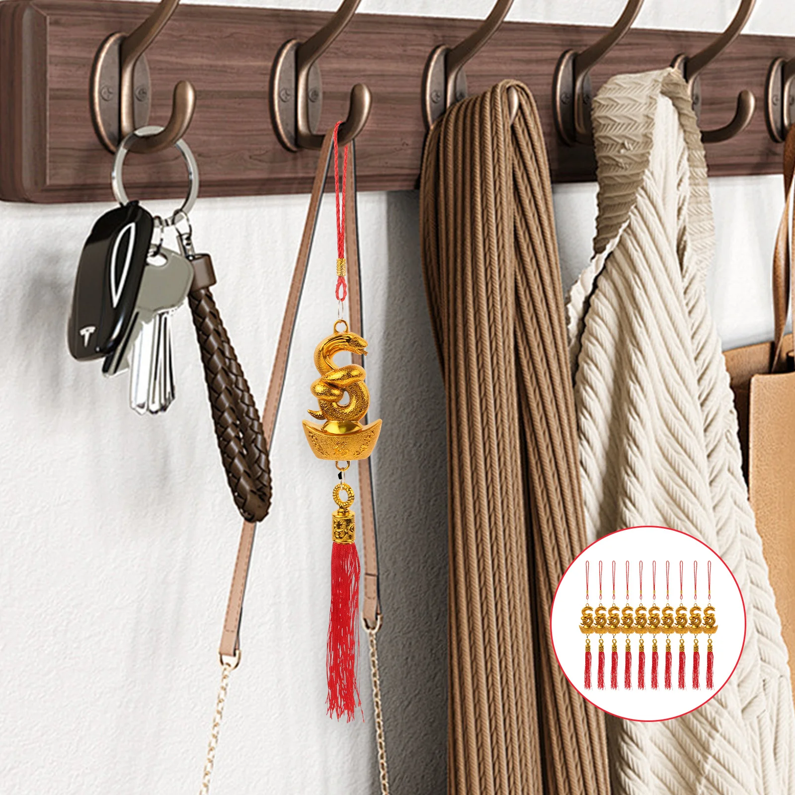 10개입 중국풍 펜던트 금도금 금괴 뱀 상징 새해 장식품 축제 분위기 문 나무 자동차 장식