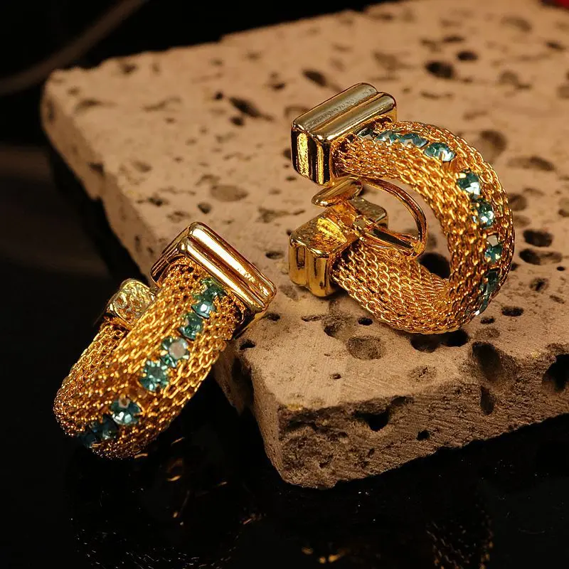 Vintage Exquisite rhinestone mesh chain U-shaped ear clips Women's jewelry court style jewelry accessories