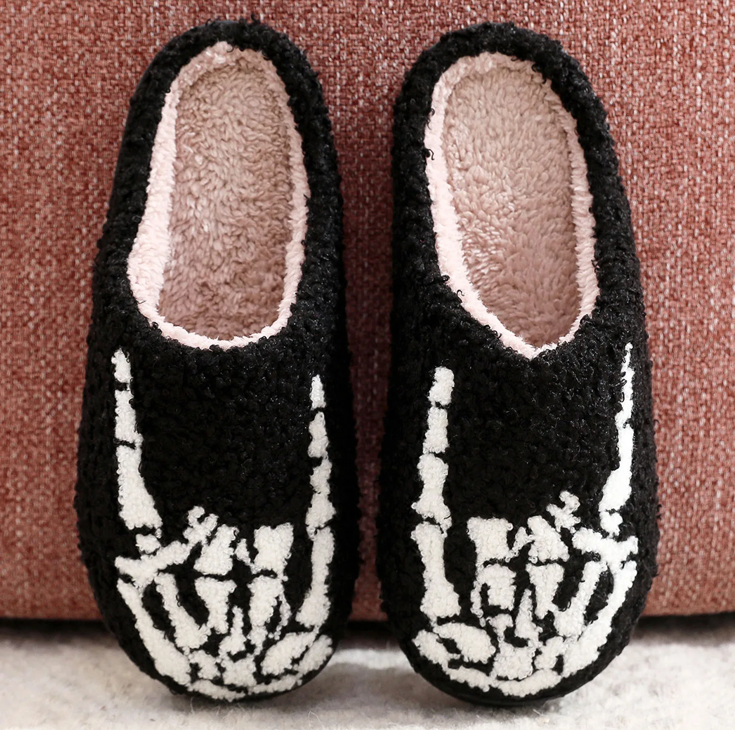 Halloween Skull Finger Pattern Slippers Home Non-slip  Cotton Shoes Rock Finger Indoor Warm Slippers Men Women Halloween Gift