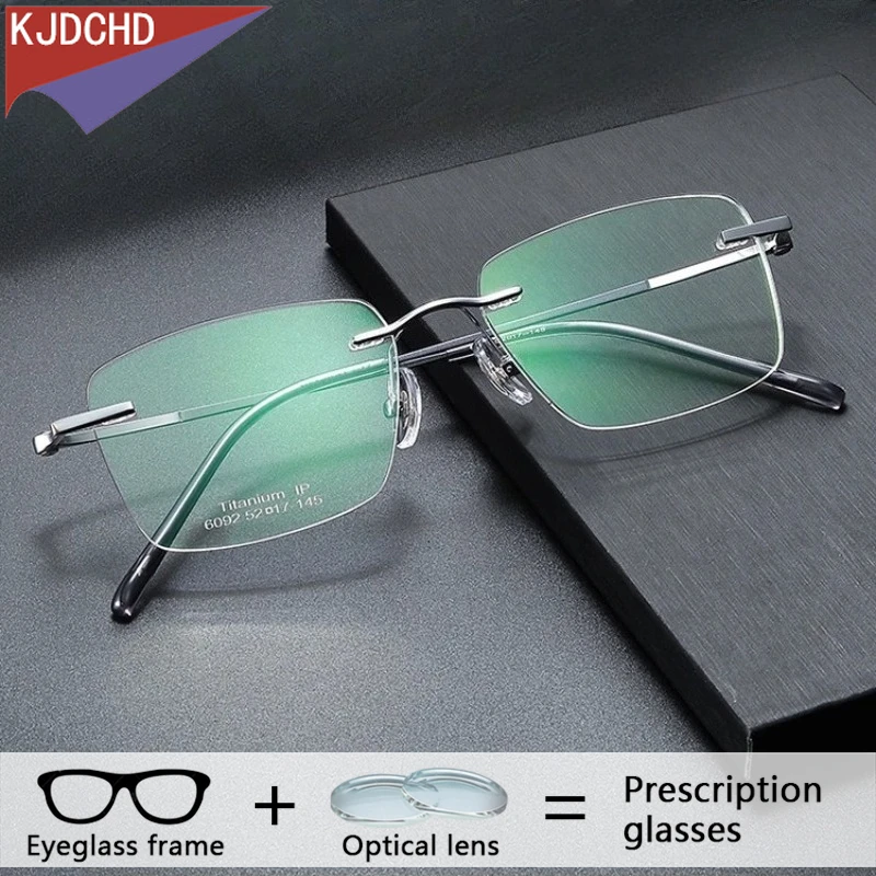 

Мужские и женские сверхлегкие титановые оправы для очков для чтения, мужские модные простые очки без оправы для близорукости, индивидуальные очки по рецепту